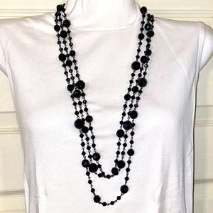 Vintage 80s/90s triple row sparkly black bead necklace